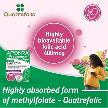 Vegan Pregnancy Vitamins For Women | Including Methylfolate & Vegan Omega 3 | Highly Absorbed Ingredients | High In Calcium | Sustainable & Plant-Based | Highly Absorbed | 60 Tablets | Apokra