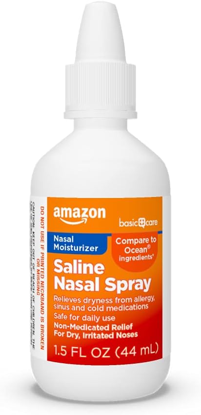 Amazon Basic Care Premium Saline Nasal Moisturizing Spray, 1.5 fl oz (Pack of 1), Clear