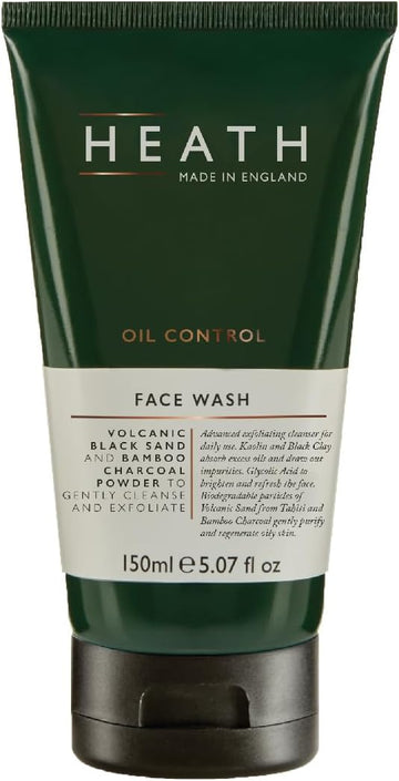 Heath Oil Control Face Wash For Men - Advanced Exfoliating Cleanser For Daily Use - Volcanic Black Sand And Bamboo Charcoal Powder - Made In England - 150 Ml