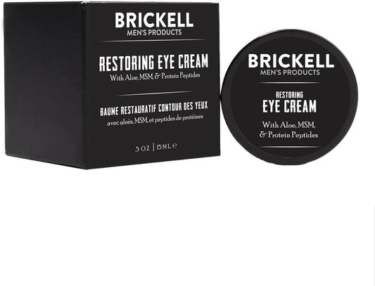 Brickell Men's Restoring Eye Cream for Men, Natural and Organic Anti Aging Eye Balm To Reduce Puffiness, Wrinkles, Dark Circles, Crows Feet and Under Eye Bags, 15 mL, Unscented