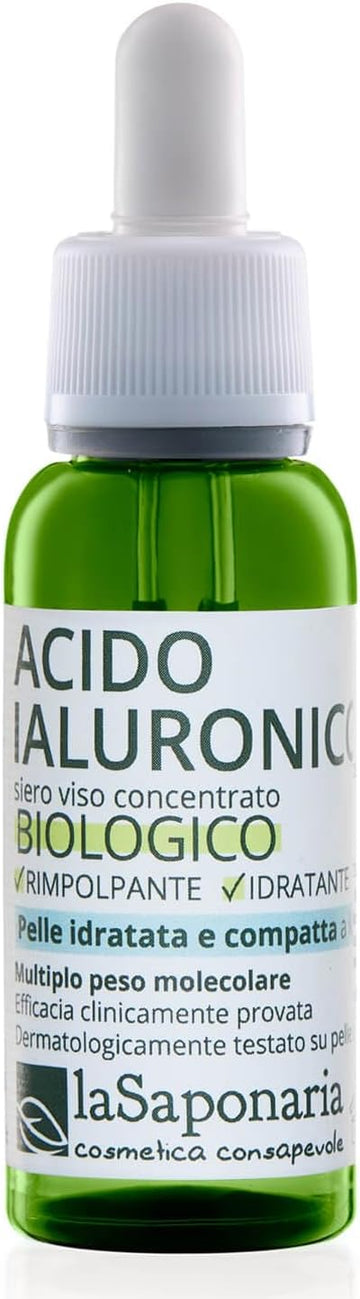 La Saponaria Hyaluronic Acid Serum, Anti-Ageing, Hydration, Moisturiser, All Skin Types, Wrinkles & Fine Lines, Plumping, Natural, Vegan, Cruelty-Free, Recycled Packaging, Organic, 30Ml