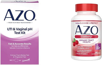 Azo Urinary Tract Infection Test Strip + Vaginal Ph Test Kit Bundle With 100 Sugar Free Cranberry Softgels For Urinary Tract Health