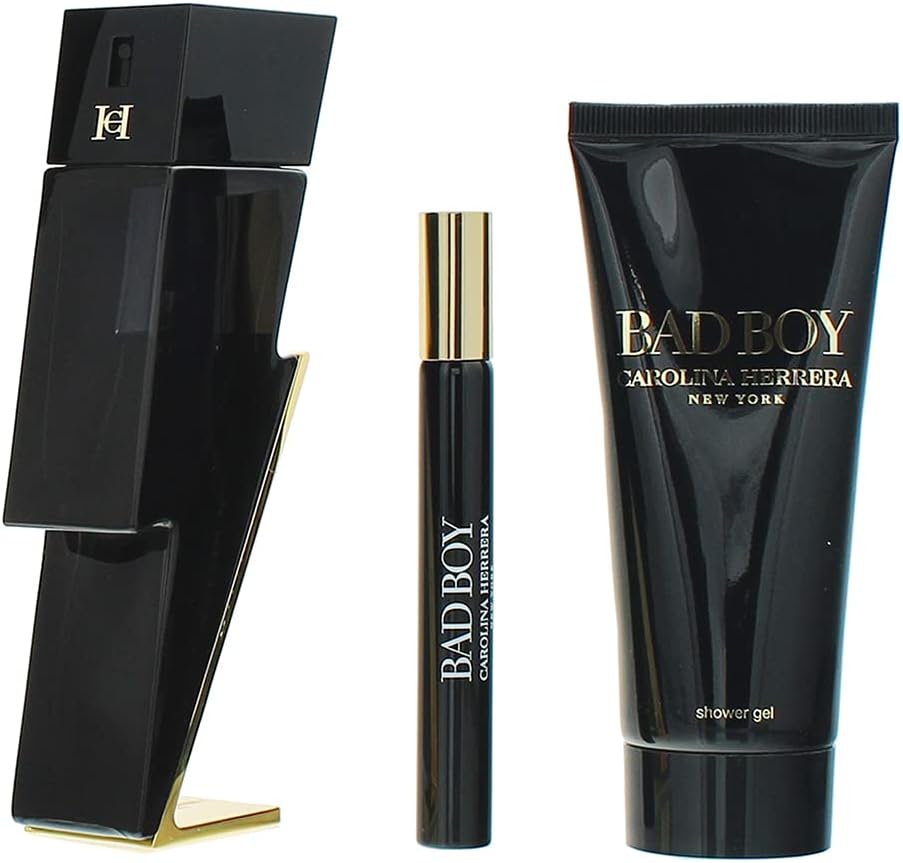 Carolina Herrera Bad Boy 3 Piece Gift Set: Eau De Toilette 50Ml - Eau De Toilette 10Ml - Shower Gel 100Ml