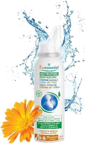 Puressentiel Respiratory Nasal Hygiene Strong Jet Spray 100 Ml – Ultra Effective Spray For Blocked Nose - 100% Natural Formula - Sea Water & Organic Calendula