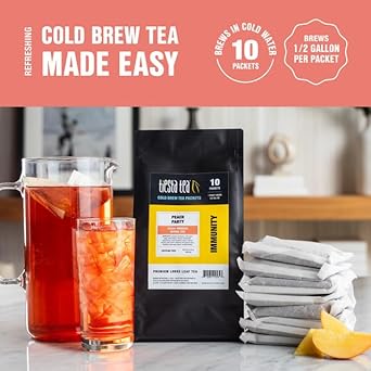 Tiesta Tea - Peach Party Cold Brew, Premium Loose Leaf Blend, Non-Caffeinated Iced Tea, 10 Cold Brew Tea Packets - Brews One 64Oz Pitcher