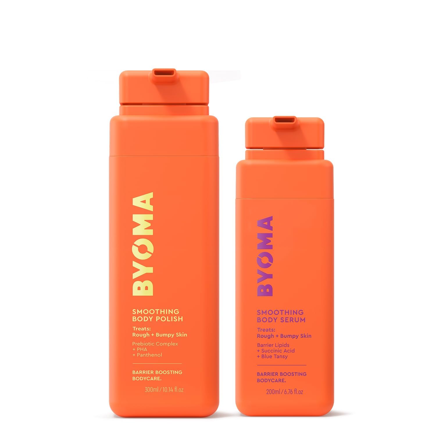 Byoma Smoothing Body Serum & Polish Bundle – For Breakouts & Textured Skin – Exfoliating + Soothing With Pha, Succinic Acid & Blue Tansy – Skin Barrier Support – 10.4 Fl Oz + 6.76 Fl Oz