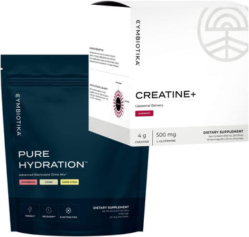 Cymbiotika Creatine+, Creatine And Glutamine Supplement & Pure Hydration Electrolytes Powder Drink Mix Bundle, Amino Energy, Recovery, Muscle Mass & Brain Support, Keto Friendly Electrolyte Hydration