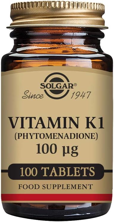 Solgar Vitamin K 100 Mcg, 100 Tablets - Supports Bone Formation & Normal Blood Clotting - Non-Gmo, Vegan, Gluten Free, Dairy Free, Kosher - 100 Servings