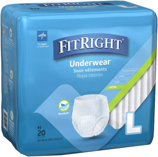 Fitright Extra Protective Incontinence Underwear, Moderate Absorbency, Large, 40 To 56", 20 Count (Pack Of 4)