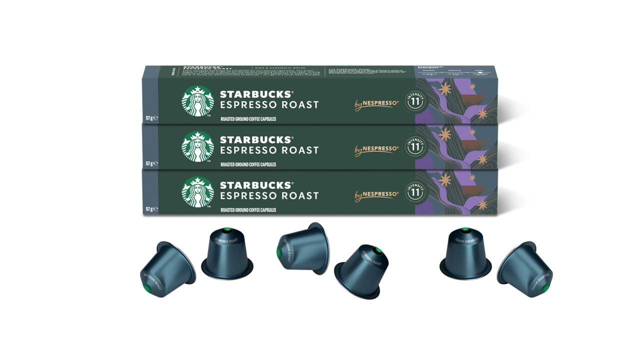 Starbucks By Nespresso Coffee Espresso Roast (Caramelly Notes Dark Roast) 30 Pods Capsules 3 Sleeve