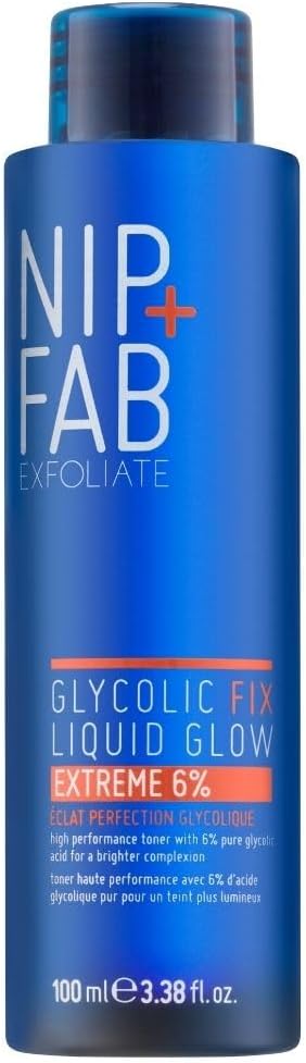 Nip + Fab Glycolic Acid Fix Liquid Glow Extreme 6% Exfoliator For Face With Hyaluronic, Salicylic Acid And Vitamin B5, Aha Bha Exfoliant To Resurface Exfoliate Even Tone Brighten Skin, 100 Ml