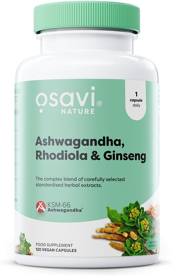 Osavi Ashwagandha, Rhodiola & Ginseng – 120 Vegan Capsules | Stress & Energy Support | Powerful Blend With Ksm–66® Ashwagandha | Rhodiola & Ginseng Root Extracts For Resilience | Focus & Vitality