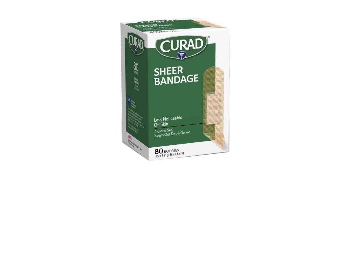 CURAD Regular Size Adhesive Bandages, Sheer, 80-Count Box, 1 Box : Health & Household