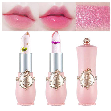 Bingbrush 6Pcs Color Changing Lipstick,Pink Crystal Flower Jelly Ph Mood Long Lasting Labiales Lip Care Moisturizer Lip Balm Korean Magic Lip Gloss 24 Hours Lip Tinted Stain Makeup Set For Women