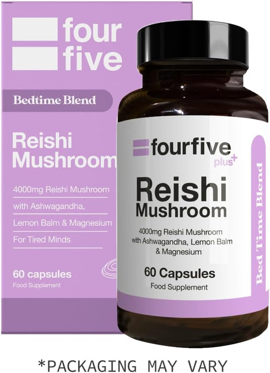 Fourfive Reishi Mushroom Supplement (4000Mg) Bedtime Blend With Ashwagandha & Magnesium, Calm Busy Minds & Reduce Tiredness And Fatigue - 60 Capsules