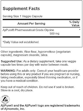 Swanson Amino Acid Ajipure Glycine Pharmaceutical Grade 500 Milligrams 60 Veg Capsules