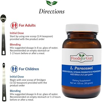 Foods For Gut Lactobacillus Paracasei Probiotic Powder 400 Billion Cfu'S | Made In Usa | No Additives | Digestive & Immune Support | High Potency | L. Paracasei | 60 Grams (2.11 Oz) : Health & Household