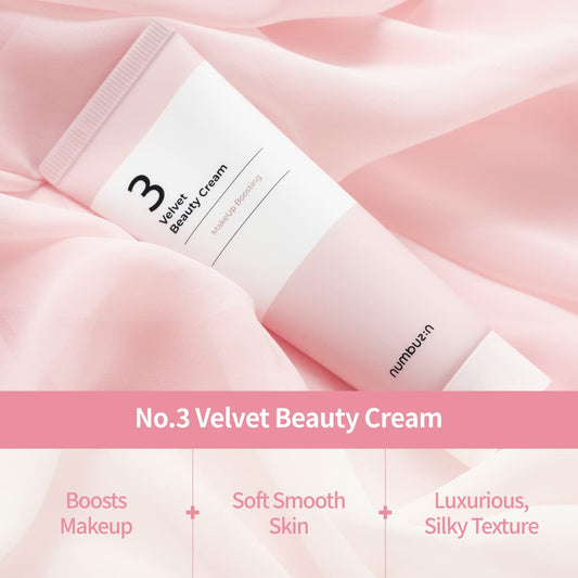 Numbuzin No.3 Velvet Beauty Cream | Facial Makeup Primer, Textured Skin, Poreless Smooth Powdery Finish, Niacinamide, | Korean Skin Care, 2.02 Fl Oz