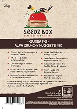 Guinea Pig Food 1.8kg - Crunchy Nuggets Feed Mix - SeedzBox Deluxe Guinea Pig Nuggets - Curbs Selective Eating Habits - Alfalfa Wheat and Linseed - High in Vitamin C and Calcium