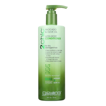 Giovanni 2Chic Ultra-Moist Conditioner - Avocado & Olive Oil, Creamy Hydration Formula, Enriched With Aloe Vera, Shea Butter, Botanical Extracts, No Parabens, Color Safe - 24 Oz