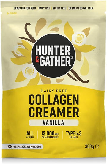 Hunter & Gather Collagen Creamer For Coffee I Vanilla I 300G I Grass Fed Type 1 & Type 3 Bovine Collagen Peptides I Dairy Free I 13,000Mg Per Serve I Support Hair, Skin, Nails, Muscles