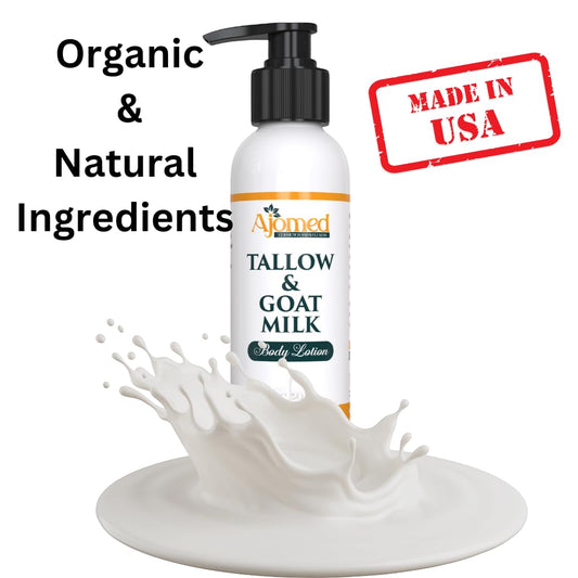 Grass Fed Beef Tallow & Goat Milk Body Lotion For Sensitive Skin, Organic Tallow Moisturizer- Soothes Dry Patches, Goat Milk Moisturizer - Handmade Tallow Body Lotion (Oatmeal & Honey, 12 Oz)