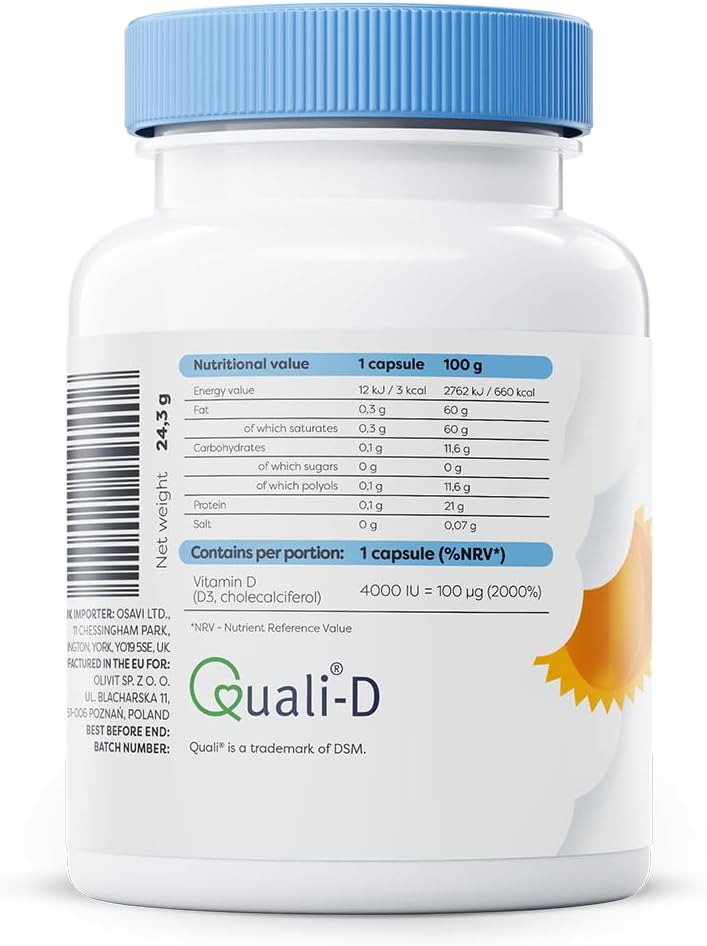 Osavi Vitamin D3 4000 IU – 60 Softgels | Supports Immune Function | Bone Health | Muscle Function and Calcium Absorption | Contains Quali®–D | Derived from Natural Lanolin and MCT Oil from Coconut : Amazon.co.uk: Health & Personal Care