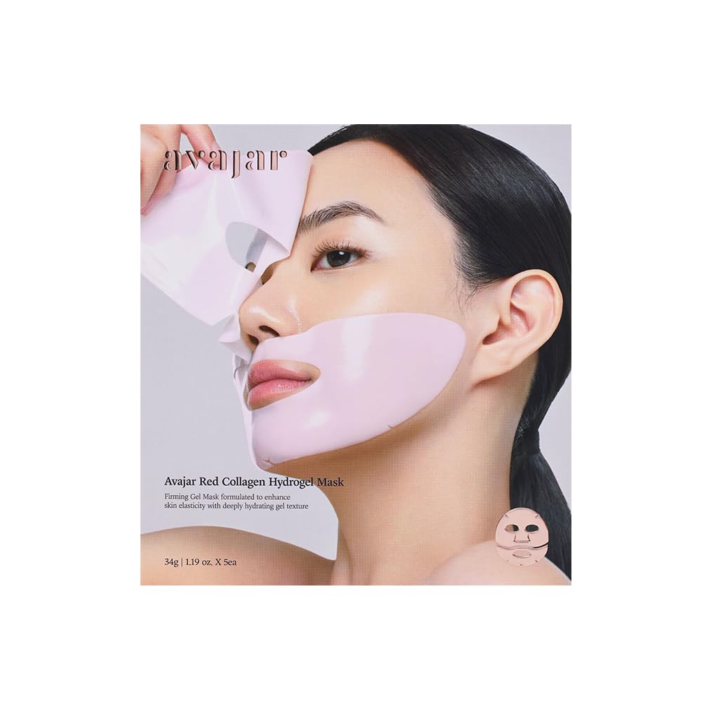 Avajar Red Collagen Hydrogel Mask | Hydrating & Firming Overnight Mask | Elasticity Improvement | Pdrn, Elastin, Hyaluronic Acid | 5P