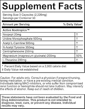 Trubrain Nootropic Capsules - Focus, Energy, Clarity. Fast Absorbing Nootropics Capsules | Brain Boosters | Improve Memory | Stop Procrastination (Strong) : Health & Household