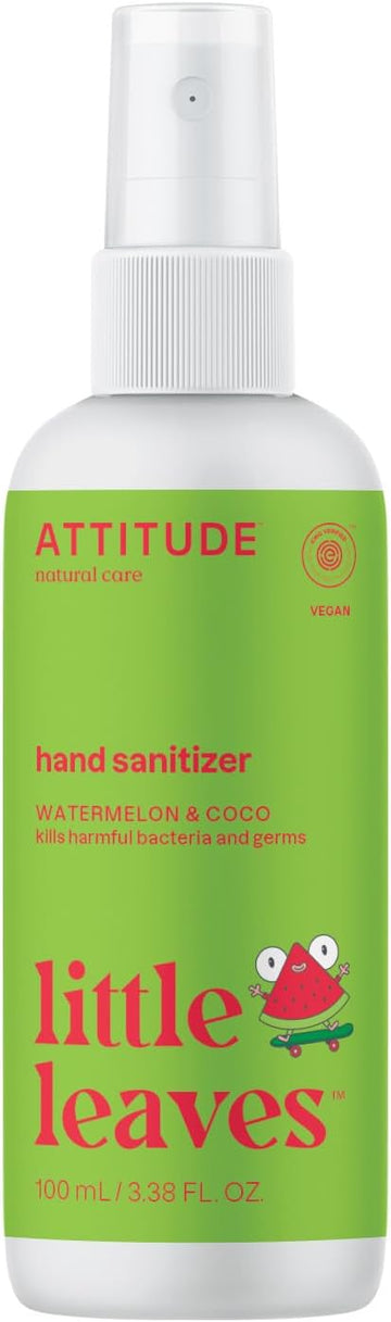 Attitude Hand Sanitizer Spray For Kids & Adults, Ewg Verified, Travel Size, Dermatologically Tested, Plant And Mineral Based, Vegan, Watermelon & Coco, 3.5 Fl Oz (Spray Bottle)