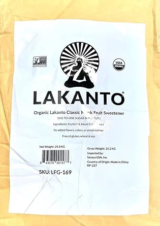 Lakanto Organic Classic Monk Fruit Sweetener with Erythritol - Bulk White Sugar Substitute, Baking, Sugar Replacement (Organic Classic White - 25 kg) : Grocery & Gourmet Food