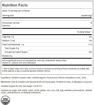 Swanson Stevia Extract - Certified Organic Calorie-Free Sweetener 75 Packets (4 Pack)