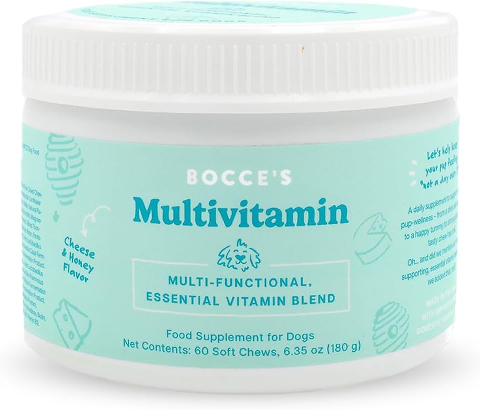 Bocce'S Bakery Multivitamin Supplement For Dogs, Multi-Functional Daily Chews Made In The Usa With An Essential Vitamin Blend, Digestion Joint Support, Cheese Honey, 60 Ct