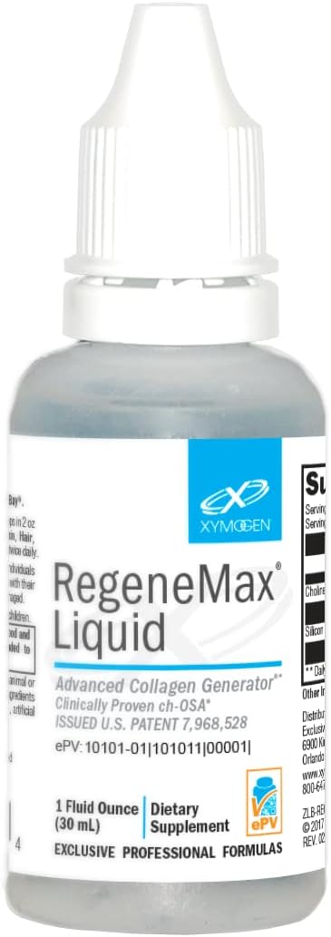 XYMOGEN RegeneMax Liquid - Advanced Collagen Generator - Choline-Stabilized Orthosilicic Acid - Supports Healthy Bone Mineral Density, Reduces Wrinkles, Strengthens Hair + Nails (1 fl oz)