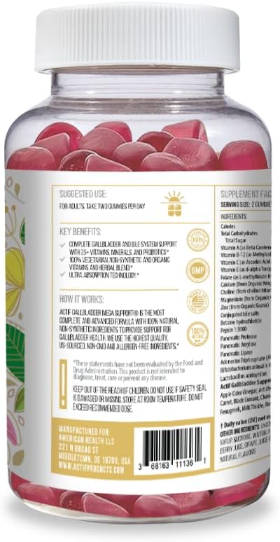 Actif Gallbladder Mega Support With 25+ Factors, 10 Billion Cfu Probiotics, Bile Support – Made In The Usa, 60 Gummies, Strawberry Flavor