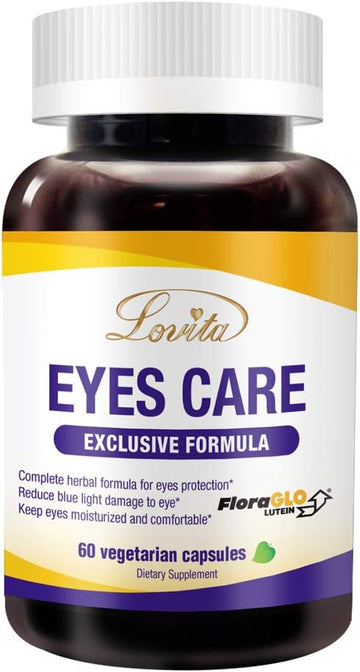 Lovita Eyes Care, Eye Vitamins With Clinically Proven Floraglo Lutein, Black Currant & Eyebright, Supports Eye Strain, Dry Eye And Vision Health, 60 Vegetarian Capsules
