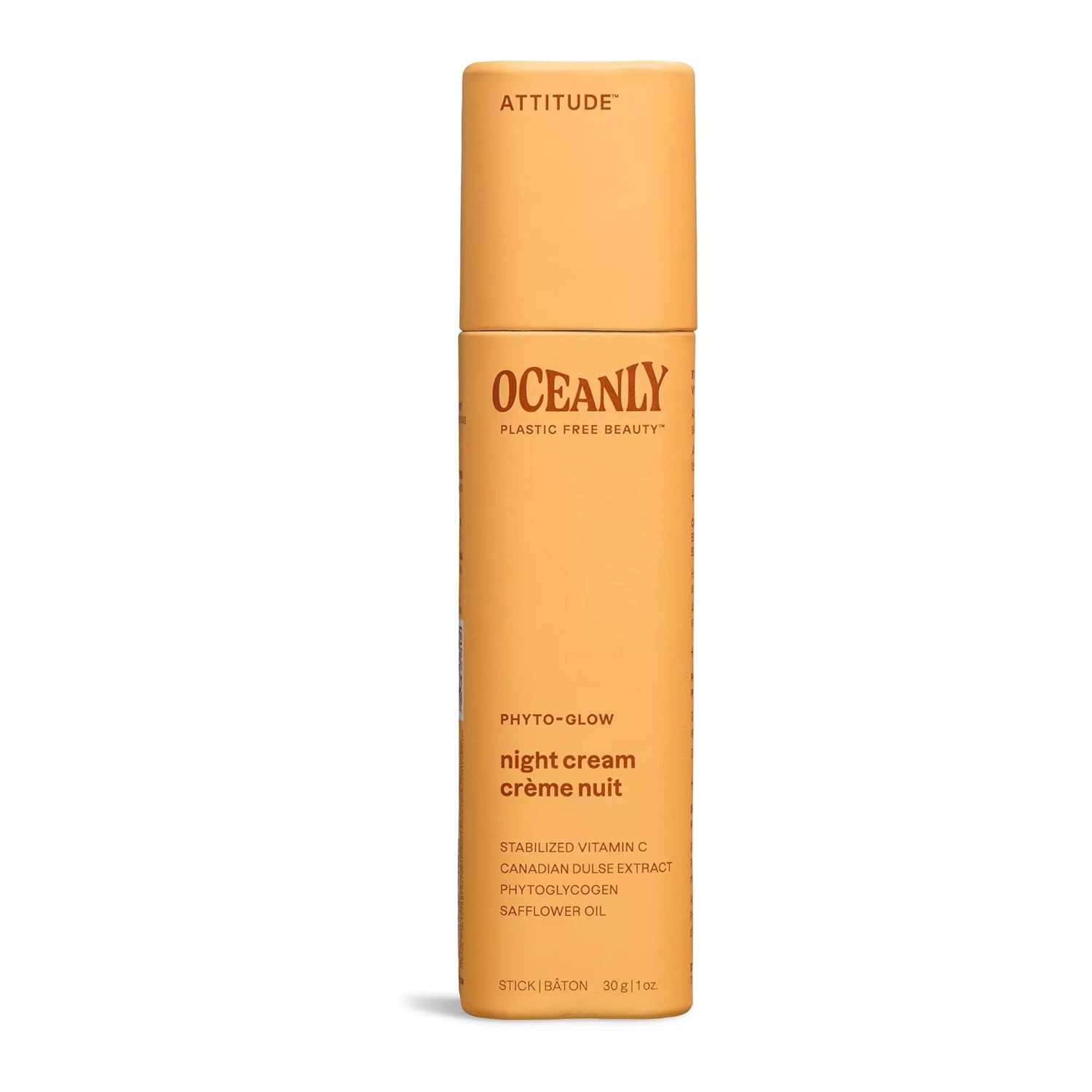 ATTITUDE Oceanly Night Cream Bar, EWG Verified, Plastic-free, Plant and Mineral-Based Ingredients, Vegan and Cruelty-free Face Moisturizing Products, PHYTO GLOW, Unscented, 1 Ounce