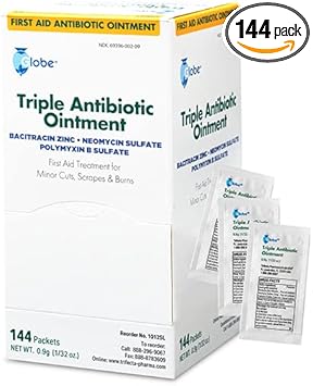 Globe Triple Antibiotic Ointment – 144 Packets (0.9g Each) – First Aid Ointment for Cuts, Scrapes & Infection Prevention