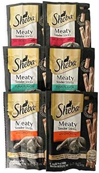 Sheba Meaty Tender Sticks 2 (5 count) tuna sticks, 2 (5 count) salmon sticks, and 2 (5 count) Chicken sticks, 30 sticks : Pet Supplies