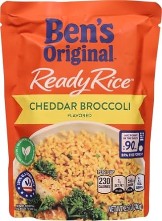 BEN'S ORIGINAL Ready Rice Cheddar Broccoli Flavored Rice, Easy Dinner Side, 8.5 OZ Pouch (Pack of 12)