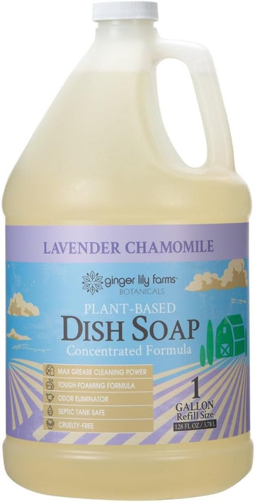 Ginger Lily Farms Botanicals Plant-Based Liquid Dish Soap, Concentrated Formula with Max Grease Cleaning Power, Cruelty-Free, Lavender Chamomile Scent, 1 Gallon Refill (128 Fl. Oz.)