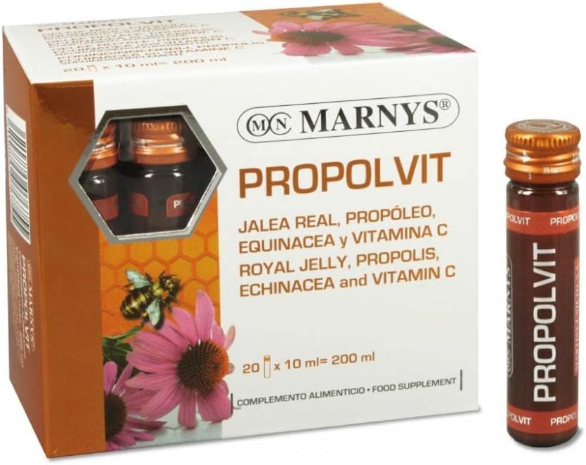 Marnys Propolvit 20 Drinkable Vials - For Defenses And Energy - With Royal Jelly, Purified Propolis, Echinacea And Vitamin C