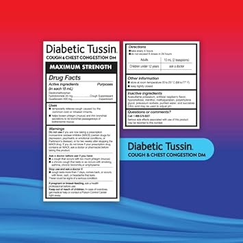 Diabetic Tussin Dm Maximum Strength Cough Medicine With Chest Congestion Relief - 8 Fl Oz - Liquid Cough Syrup, Safe For Diabetics, Berry Flavored : Health & Household