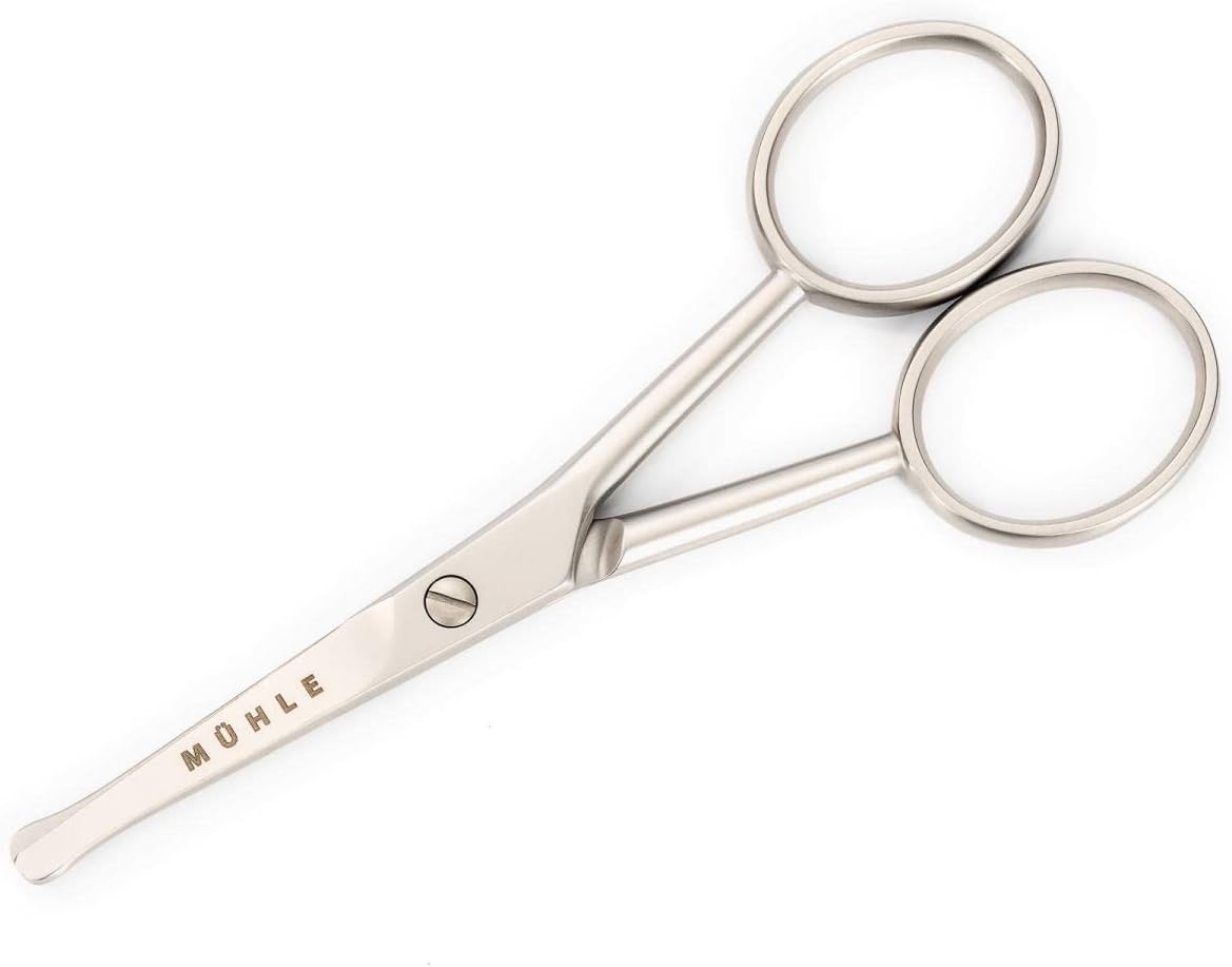 Mühle Beard, Nose & Ear Hair Scissors | 4-Inch Scissors | Matt Stainless Steel For Durability | Safe Rounded Tip | Manual Facial Hair Trimmers | Ergonomic Design
