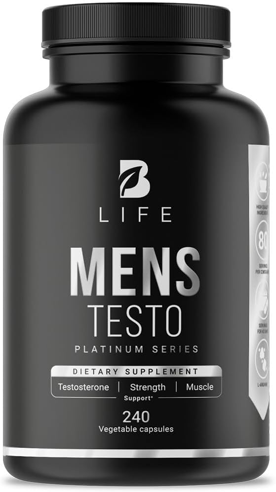 Testosterone Booster For Men | 240 Caps - 80 Days | Stamina, Endurance, Muscle Growth & Strength | Made In Usa By B Life