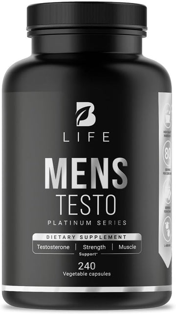 Testosterone Booster For Men | 240 Caps - 80 Days | Stamina, Endurance, Muscle Growth & Strength | Made In Usa By B Life