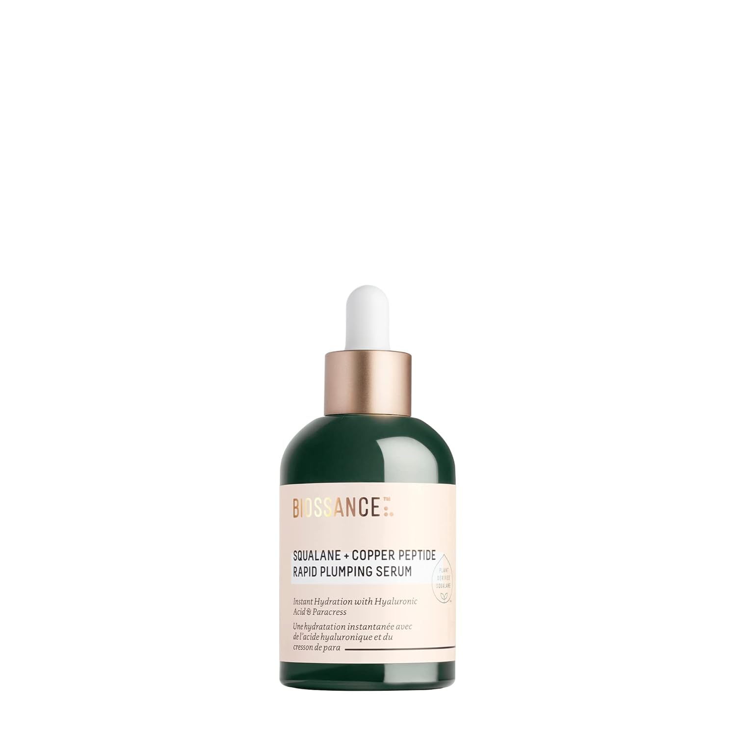 Biossance Squalane + Copper Peptide Rapid Plumping Serum - Face Serum For All Skin Types - Visibly Plumping + Firming Skin, Fine Lines + Wrinkles, Vegan Copper Peptides, Hyaluronic Acid