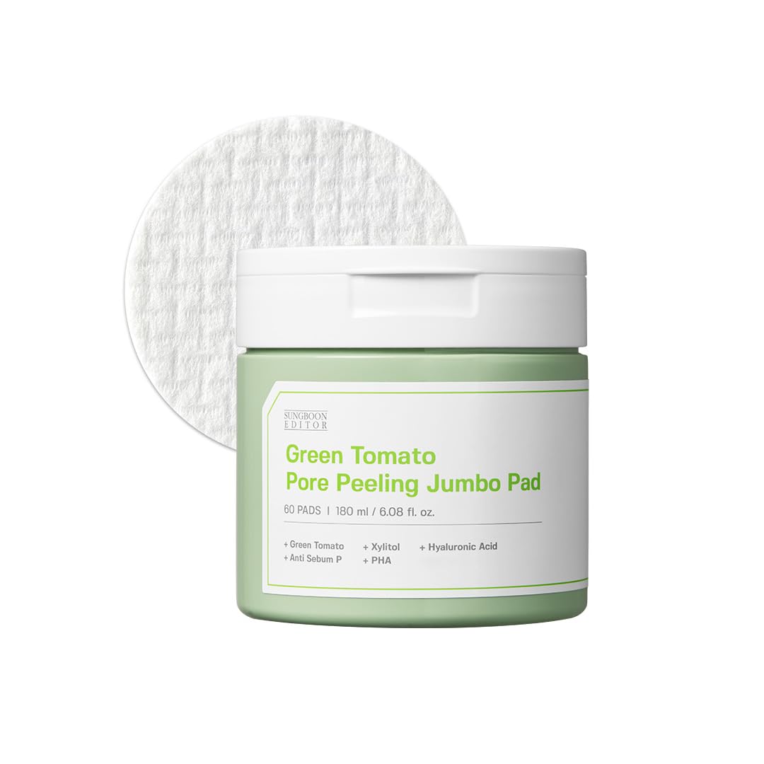 Sungboon Editor Green Tomato Pore Peeling Jumbo Pore Pad 60 Sheets | Pore Minimizer For Face | Exfoliating Pads With Pha, Green Tomato Extract, Hyaluronic Acid | Korean Skin Care