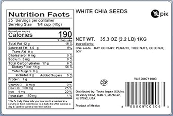 Yupik Raw White Chia Seeds,2.2 lb
