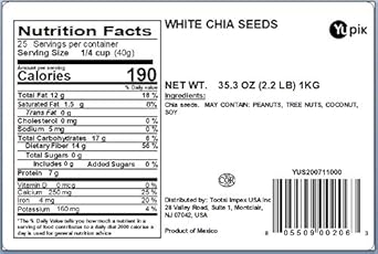 Yupik Raw White Chia Seeds, 2.2 Lb